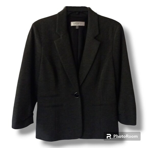 Kasper Crepe One Button Blazer-Size6-Dk Gray-Notched Collar-Lined-Shoulder Pads - Picture 1 of 10